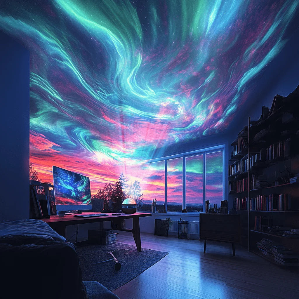 LED Starry Sky Projector Night Light – 7 Colors Northern Aurora Galaxy Lamp with Remote Control & USB Auto Rotation