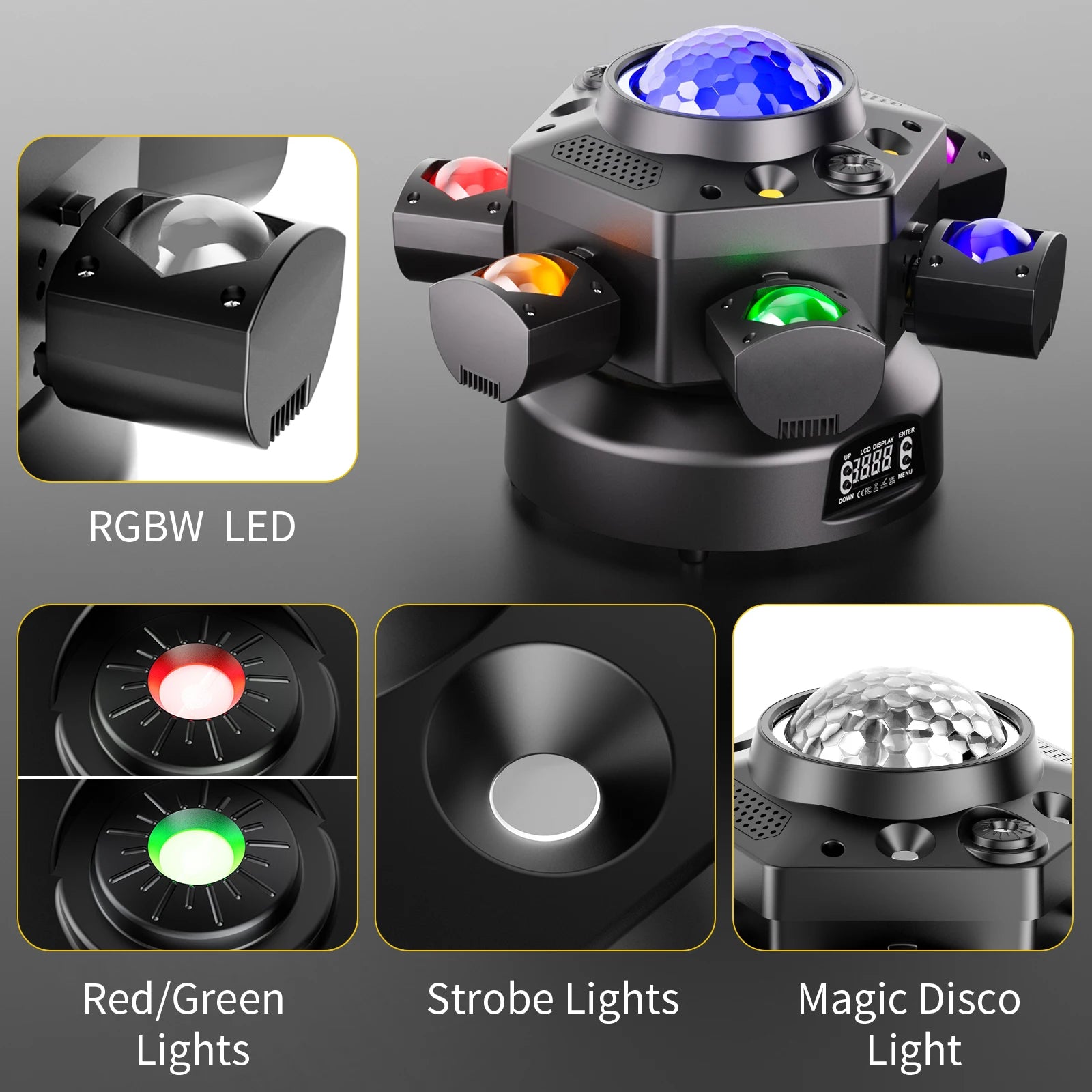 Professional 120W DMX512 RGBW LED Moving Head Stage Light with Laser & Strobe Effects for DJ, Club & Events