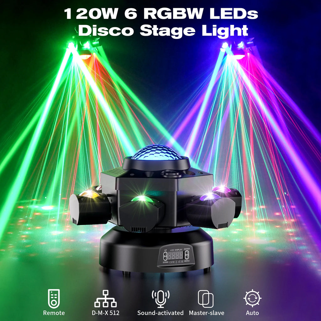 Professional 120W DMX512 RGBW LED Moving Head Stage Light with Laser & Strobe Effects for DJ, Club & Events