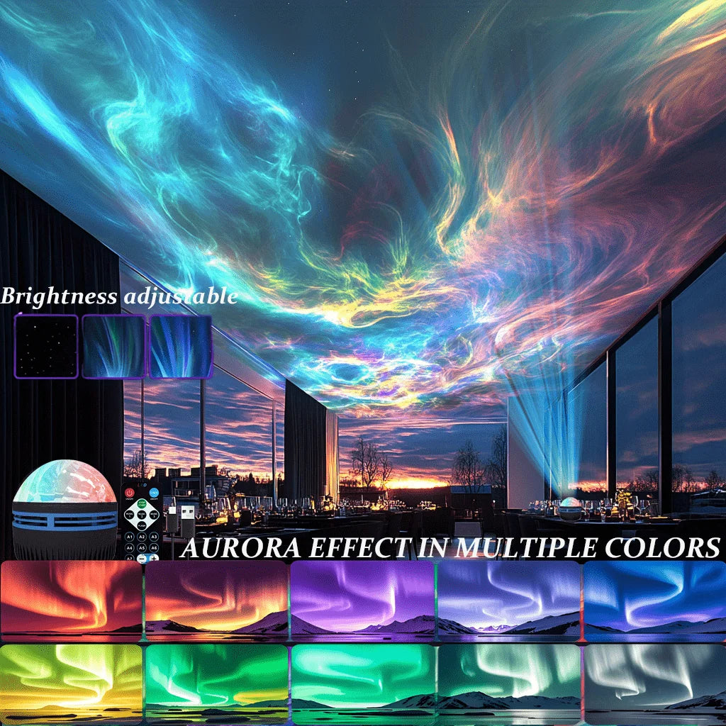 LED Starry Sky Projector Night Light – 7 Colors Northern Aurora Galaxy Lamp with Remote Control & USB Auto Rotation