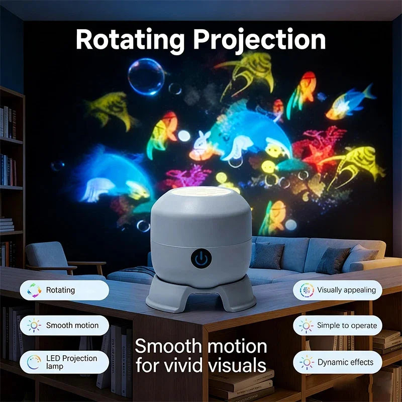 Dynamic 360° Rotating LED Projector Light – Rechargeable Atmosphere Lamp with Adjustable Brightness for Bedroom Decor