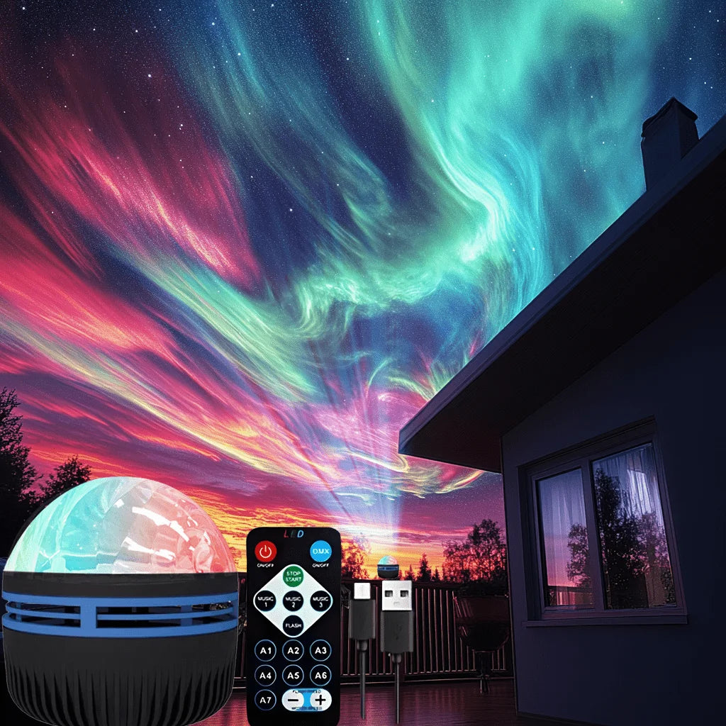 LED Starry Sky Projector Night Light – 7 Colors Northern Aurora Galaxy Lamp with Remote Control & USB Auto Rotation