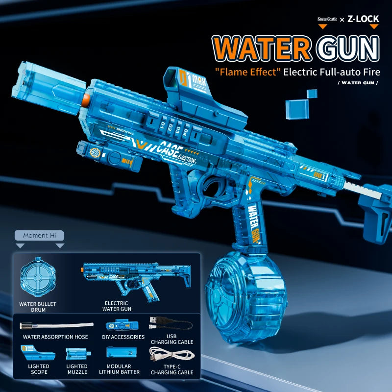 HUIQIBAO Electric High-Speed Water Gun for Kids – Rechargeable Outdoor Water Blaster Toy