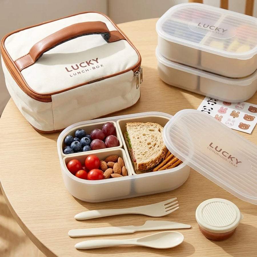 Eco-Friendly Rectangular Microwaveable Lunch Box with Cutlery