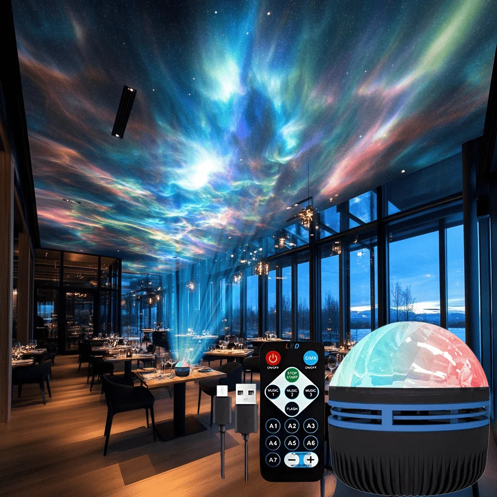 LED Starry Sky Projector Night Light – 7 Colors Northern Aurora Galaxy Lamp with Remote Control & USB Auto Rotation