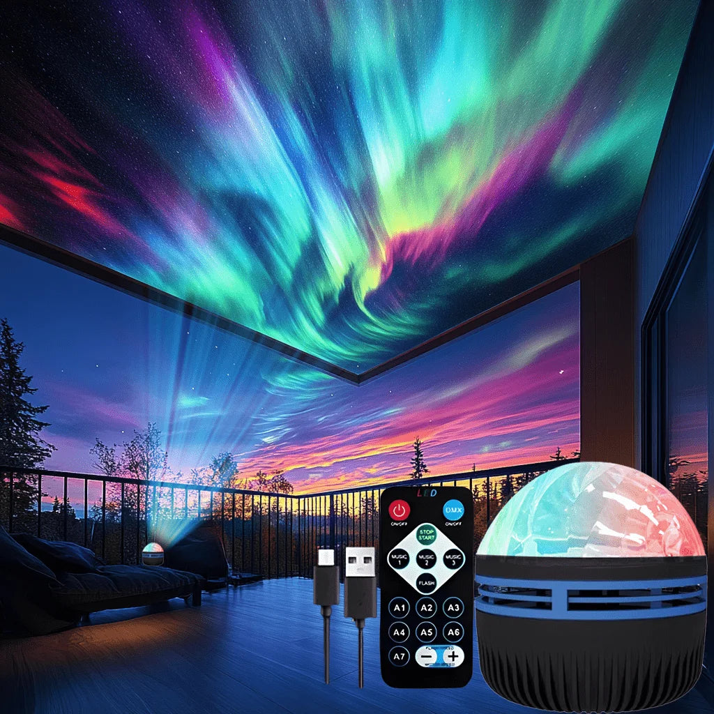 LED Starry Sky Projector Night Light – 7 Colors Northern Aurora Galaxy Lamp with Remote Control & USB Auto Rotation
